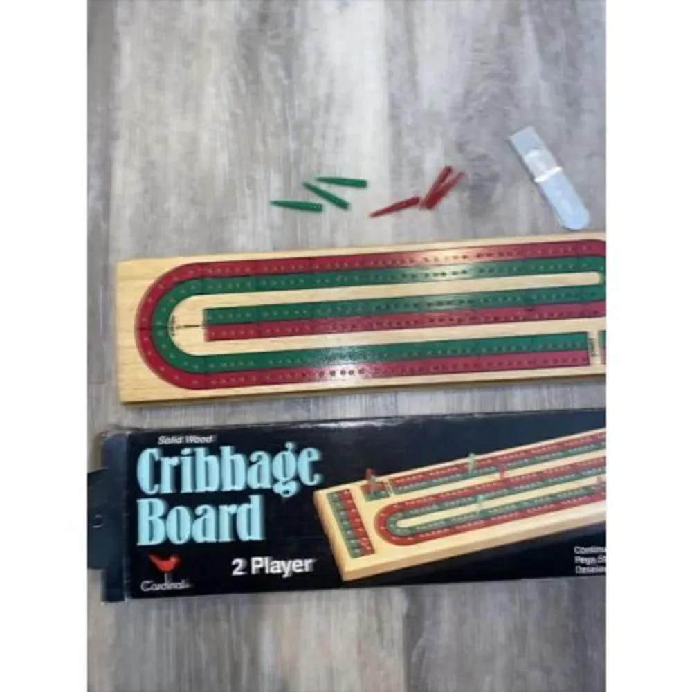 Cardinal No.62 CRIBBAGE Board 2 Player Continuous Track Solid Wood Red and Green